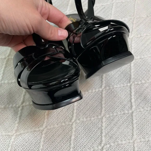 Saint Laurent Tribute Platform Sandals 105mm Black Patent Leather Size 38.5 8.5 - Picture 14 of 17